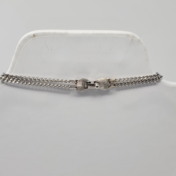 MONET SIGNED SILVER DOUBLE STRAND CHAIN NECKLACE FRINGE PENDANT JEWELRY COSTUME - Picture 5 of 12